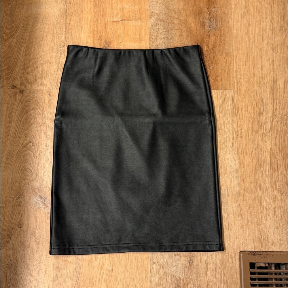 LOFT Classic Faux Leather Black Pencil Skirt